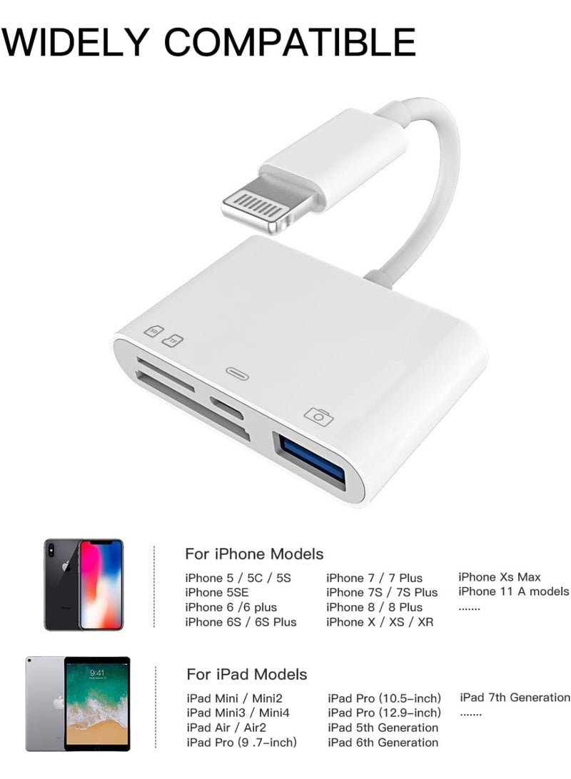 محول آيفون 4 في 1 (Lightning) - قارئ كروت ذاكرة SD و Micro SD - منفذ USB 3.0 OTG ومنفذ شحن - متوافق مع آيفون 14 برو ماكس وآيباد - أبيض - Image 1